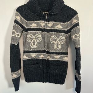 TNA Charcoal and Cream Zip-Up Sweater